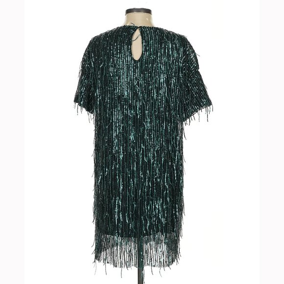 💥SHOWSTOPPER💥1920's Flapper Style Sequin & Fringe Cocktail Dr in Emerald Green - Picture 15 of 16